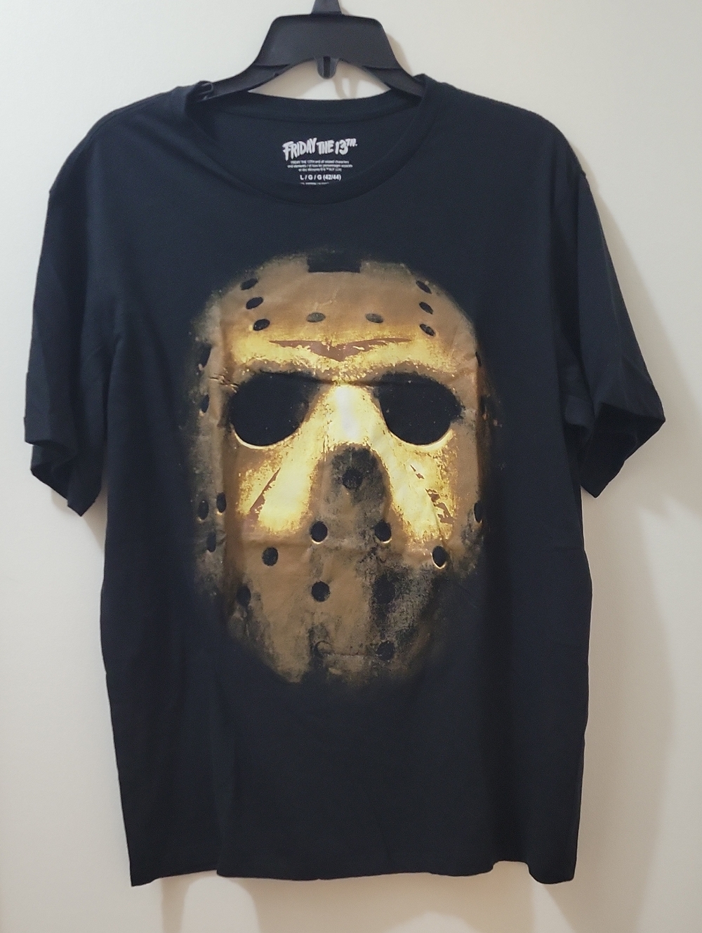 Men's Black T-Shirt with Gold Jason Mask Graphic